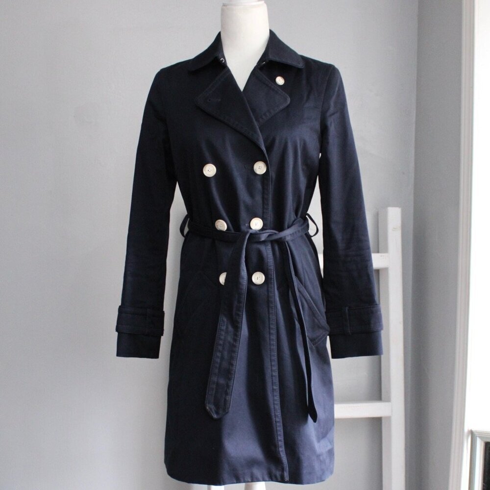 Coach Women's Classic Navy Blue Double Breasted Trench Coat Size XS